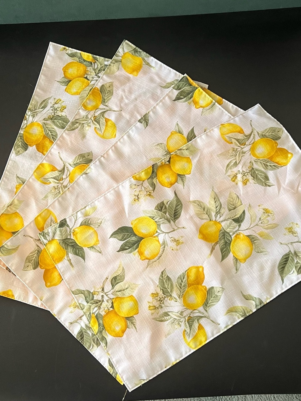 Handmade Lemon Print Table Place Mats- Yellow & Green